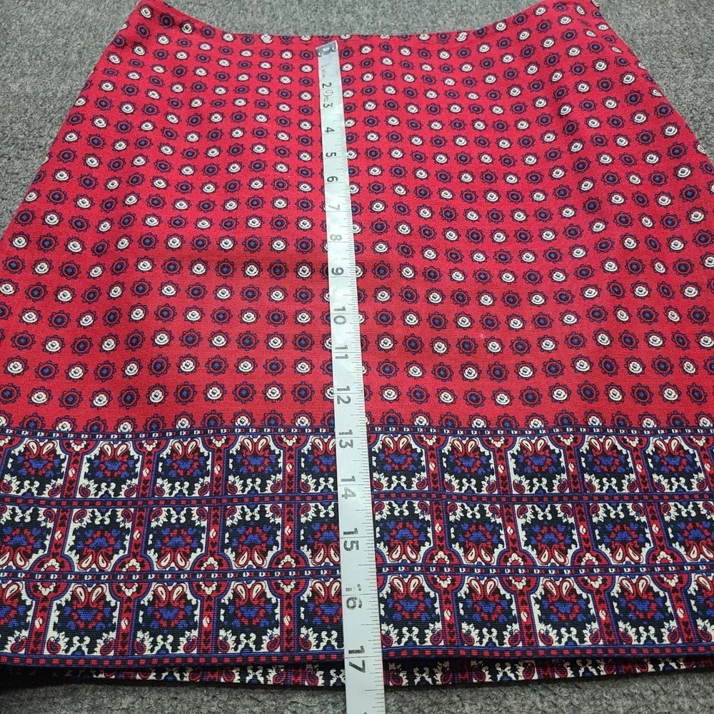 Talbots Skirt Womens 2P Red Excellent Medallion Print A-Line Petite Cotton Blend